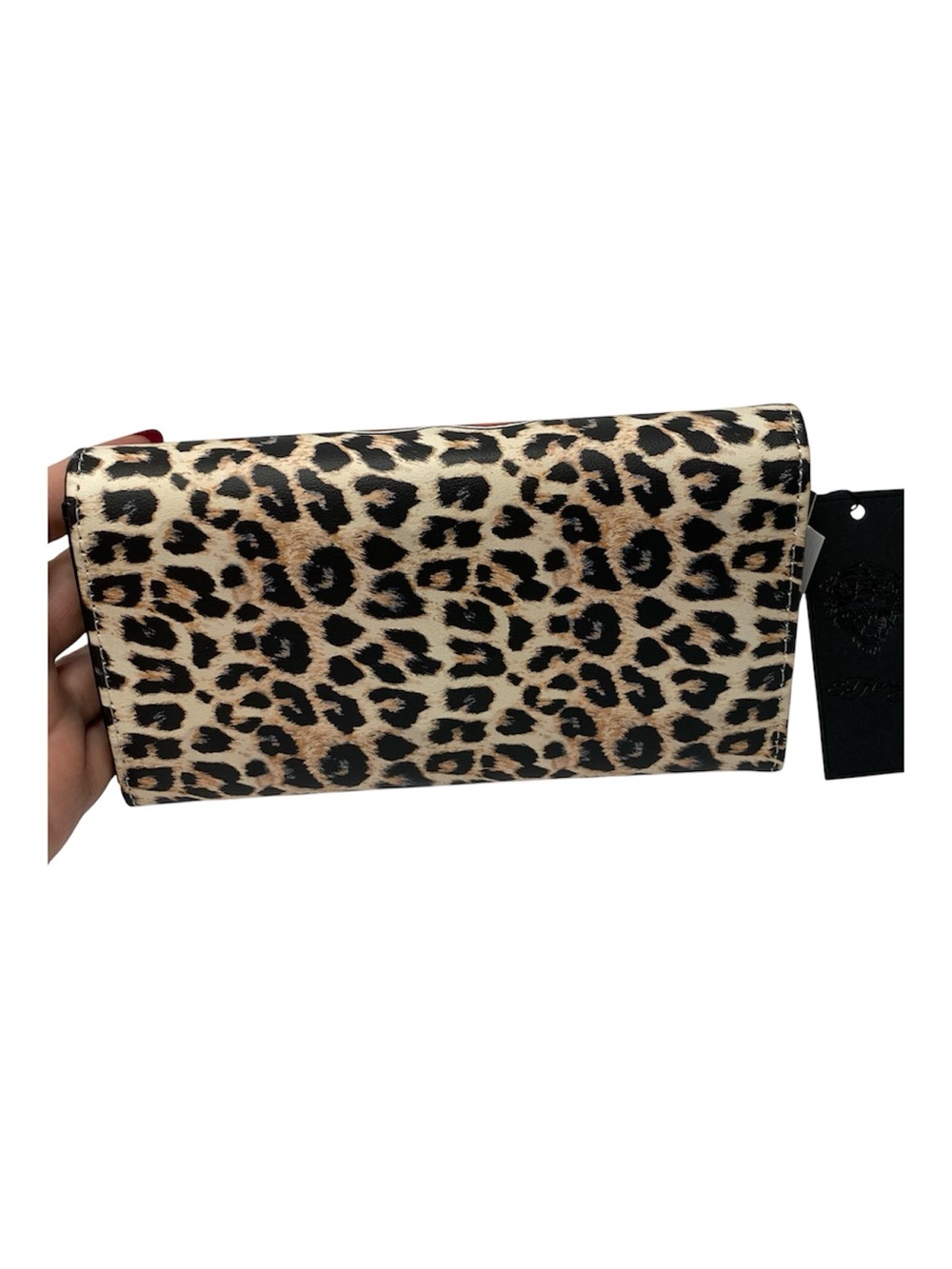 Ed Hardy Leopard Print Wallet with Red & Yellow Heart Tattoo Graphic - Picture 2 of 6